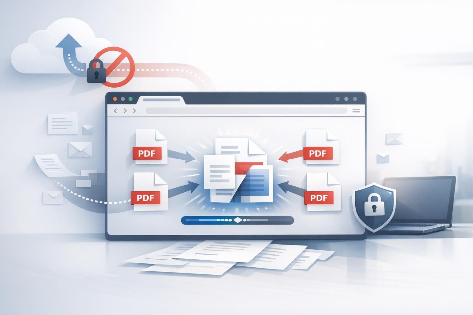 Why is merging PDFs locally more secure? Which documents shouldn’t be uploaded to online servers?